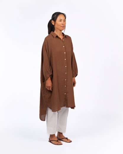 Montaigne Romie Oversized Linen Shirt Dress Tobacco