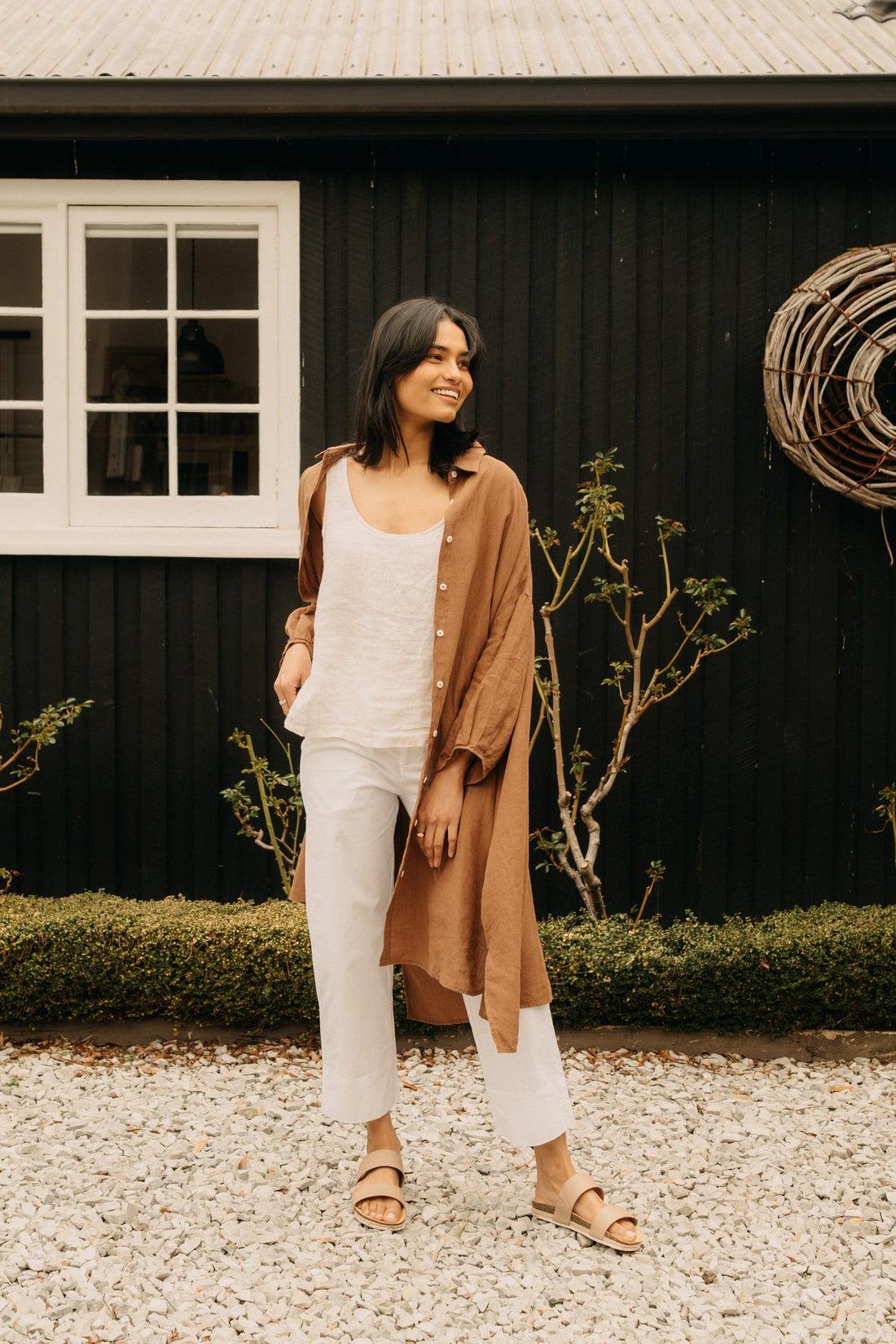 Montaigne Romie Oversized Linen Shirt Dress Tobacco8