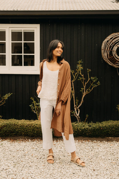 Montaigne Romie Oversized Linen Shirt Dress Tobacco