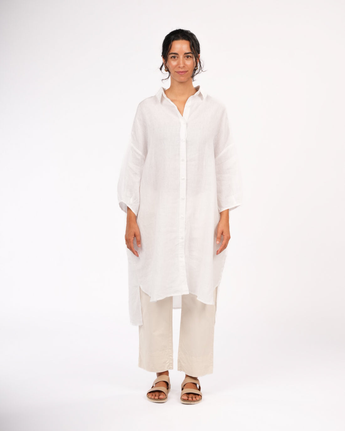 Montaigne Romie Oversized Linen Shirt Dress White