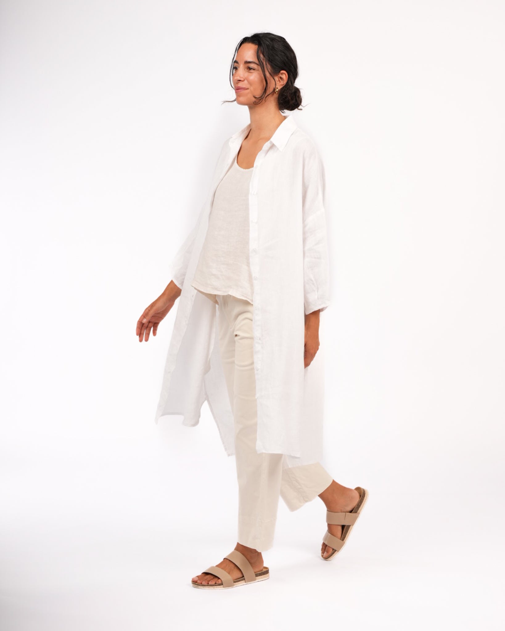 Montaigne Romie Oversized Linen Shirt Dress White