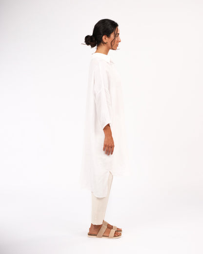 Montaigne Romie Oversized Linen Shirt Dress White