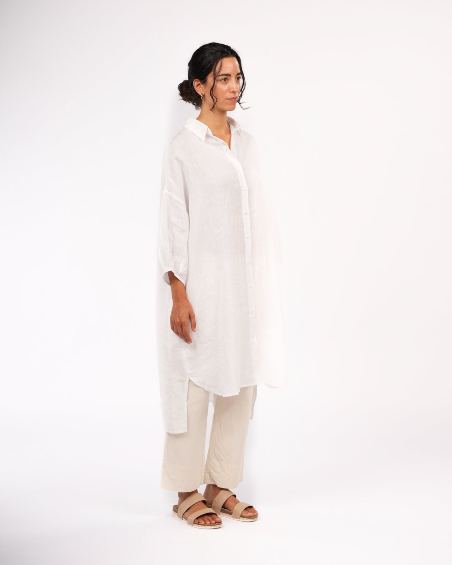 Montaigne Romie Oversized Linen Shirt Dress White