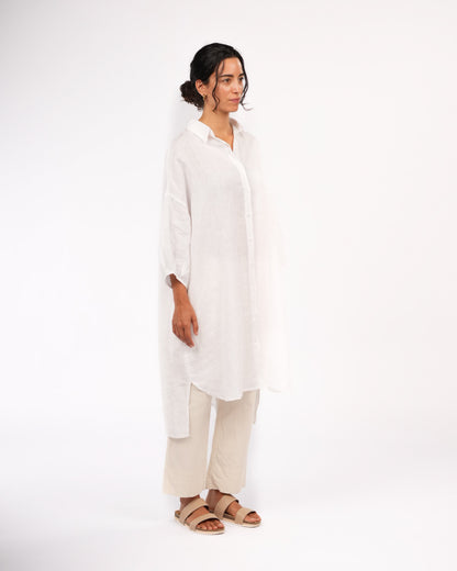 Montaigne Romie Oversized Linen Shirt Dress White