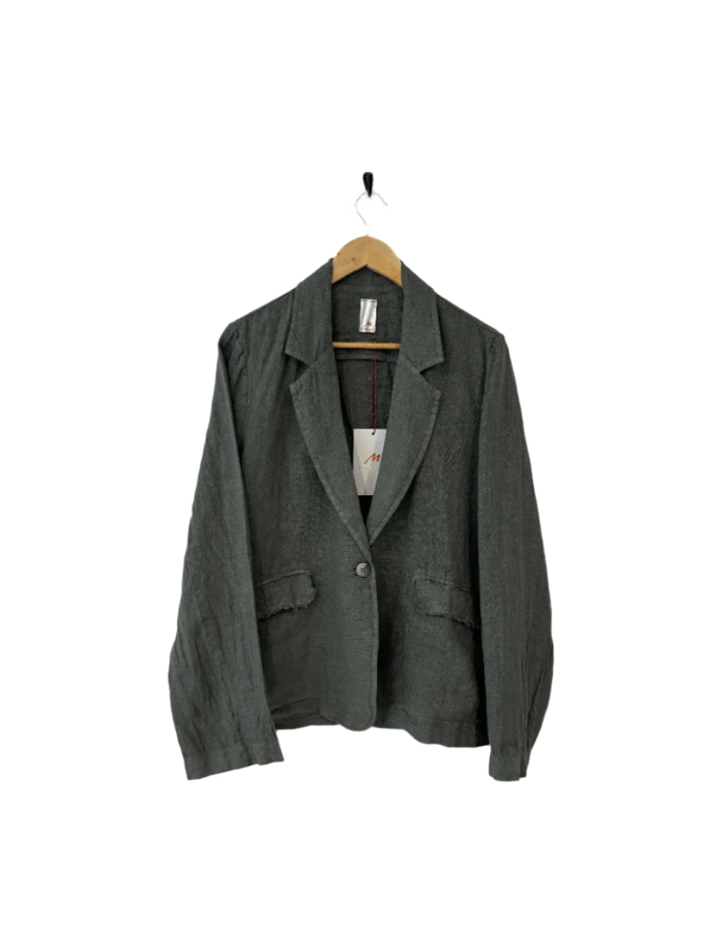 Montaigne Saint-Cloud Relaxed Fit Linen Blazer with Raw Seams Khaki