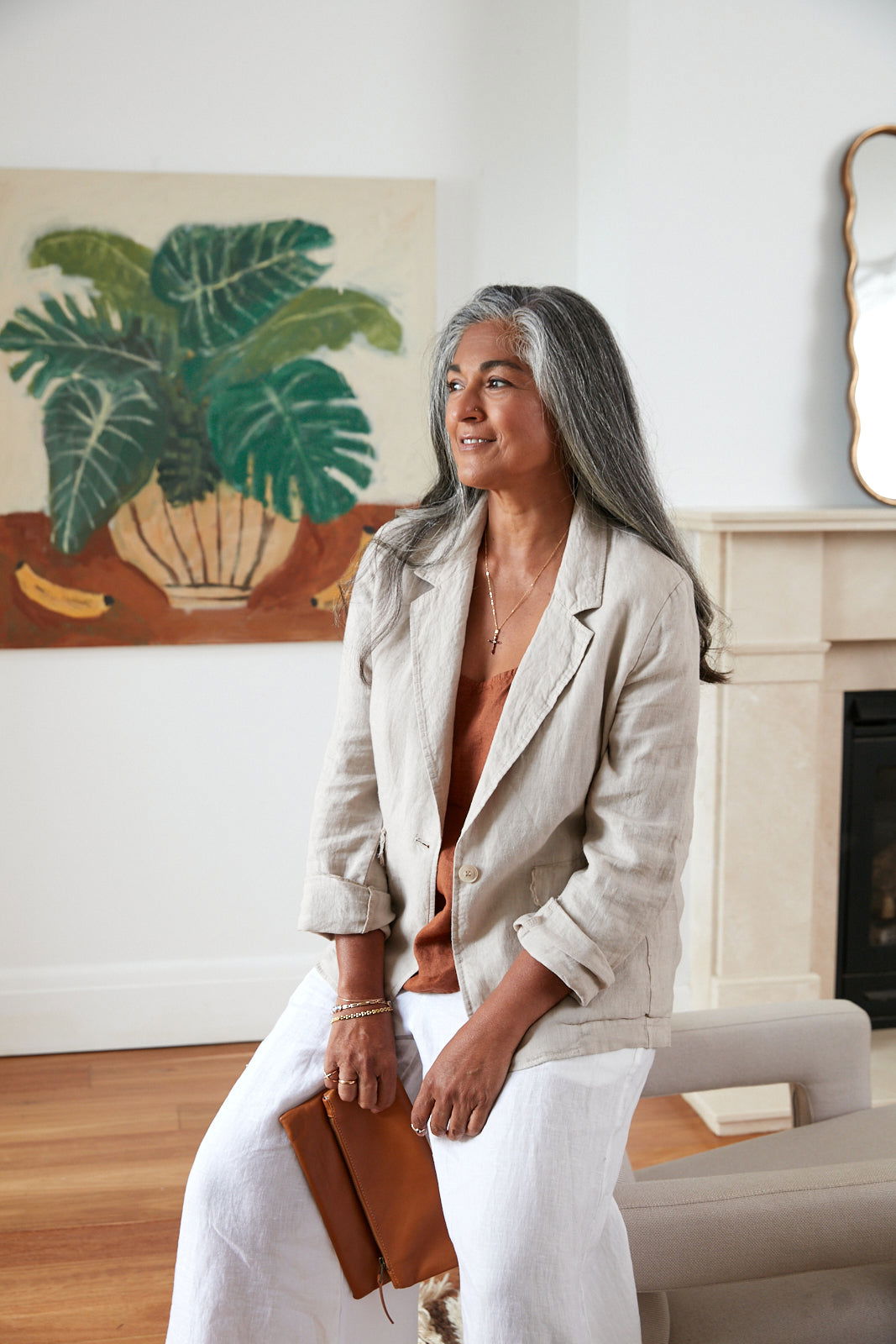 Montaigne Saint-Cloud Relaxed Fit Linen Blazer with Raw Seams Natural