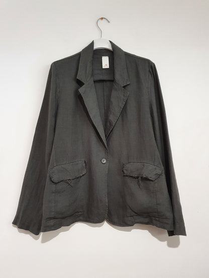 Montaigne Saint-Cloud Relaxed Fit Linen Blazer with Raw Seams Petrol
