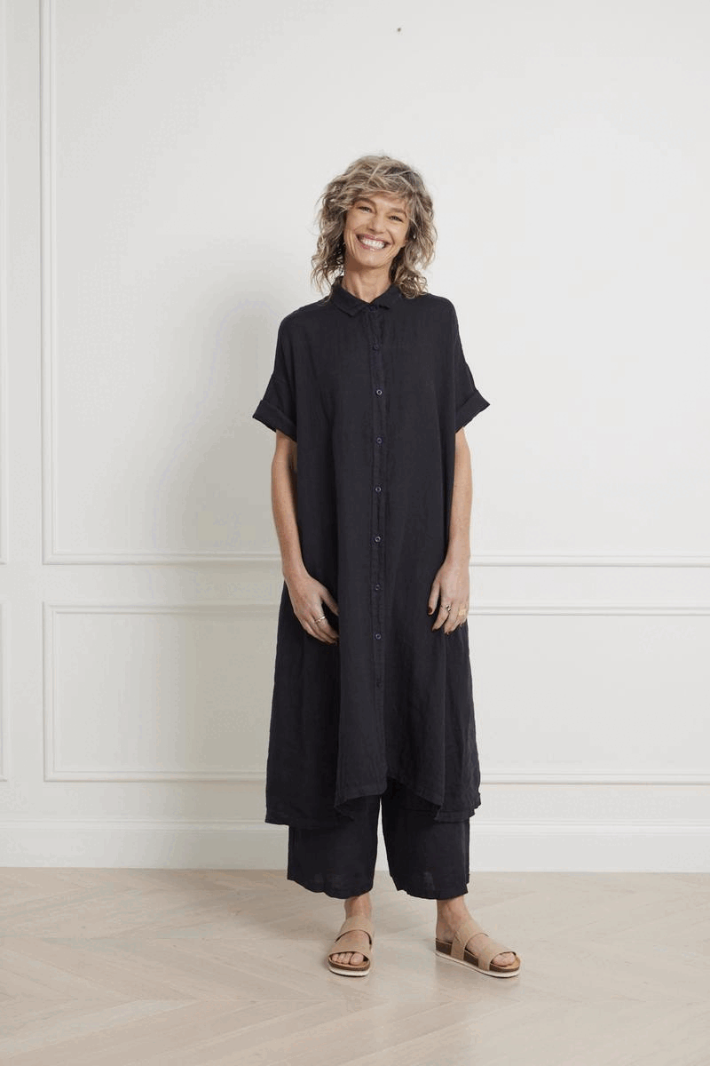 Montaigne Salomé Classic Linen Shirt Dress Navy5