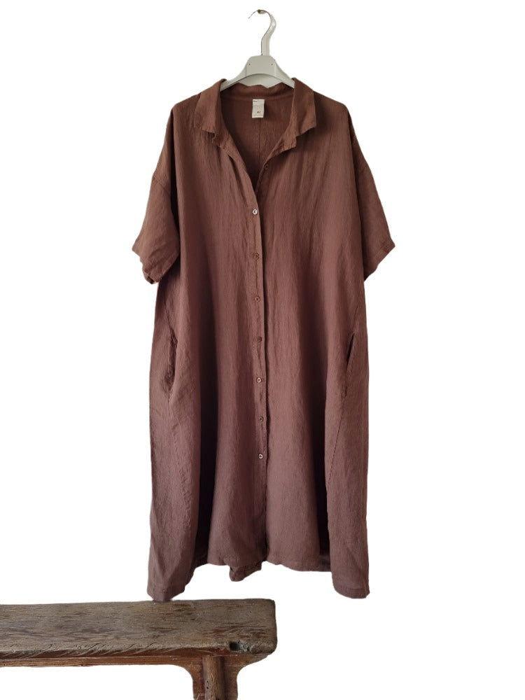 Montaigne Salomé Classic Linen Shirt Dress Tobacco