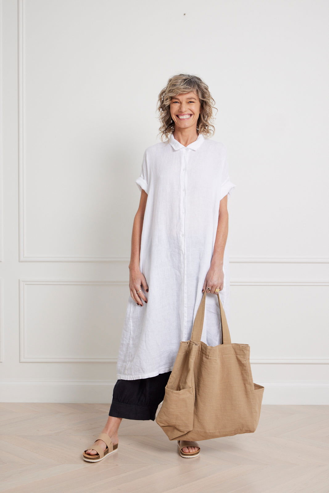 Montaigne Salomé Classic Linen Shirt Dress White