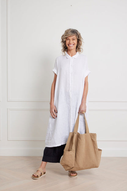 Montaigne Salomé Classic Linen Shirt Dress White