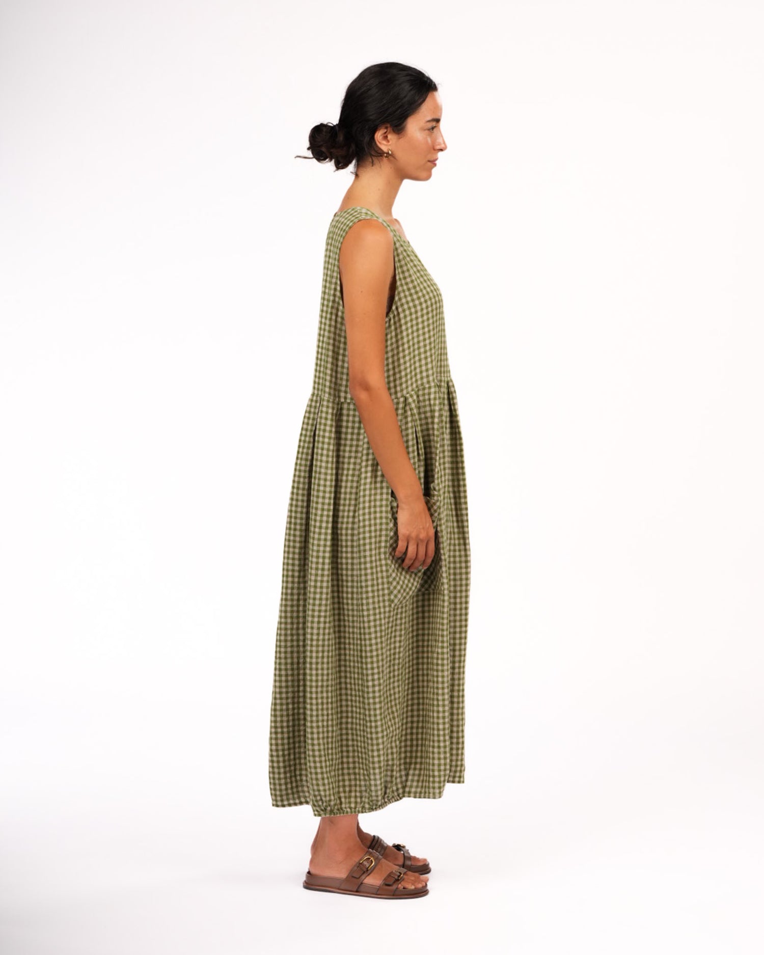 Sartene French Linen Dress in Gingham Pistachio5