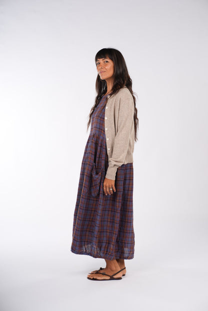 Montaigne Sartene French Linen Dress In Check Blue/Brown8