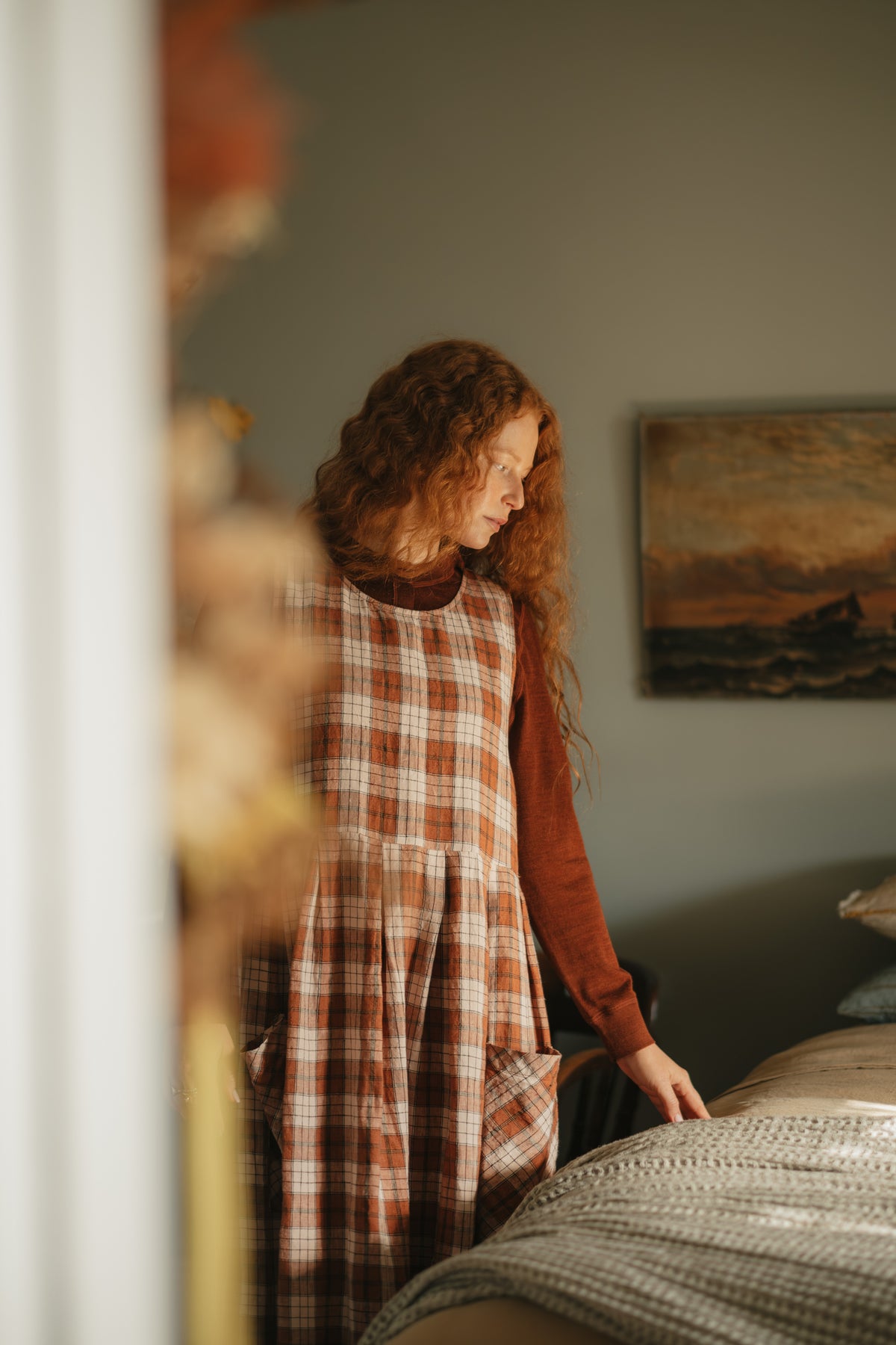 Montaigne Sartene French Linen Dress in Clay Check1