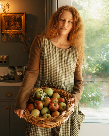 Sartene French Linen Dress in Gingham Pistachio