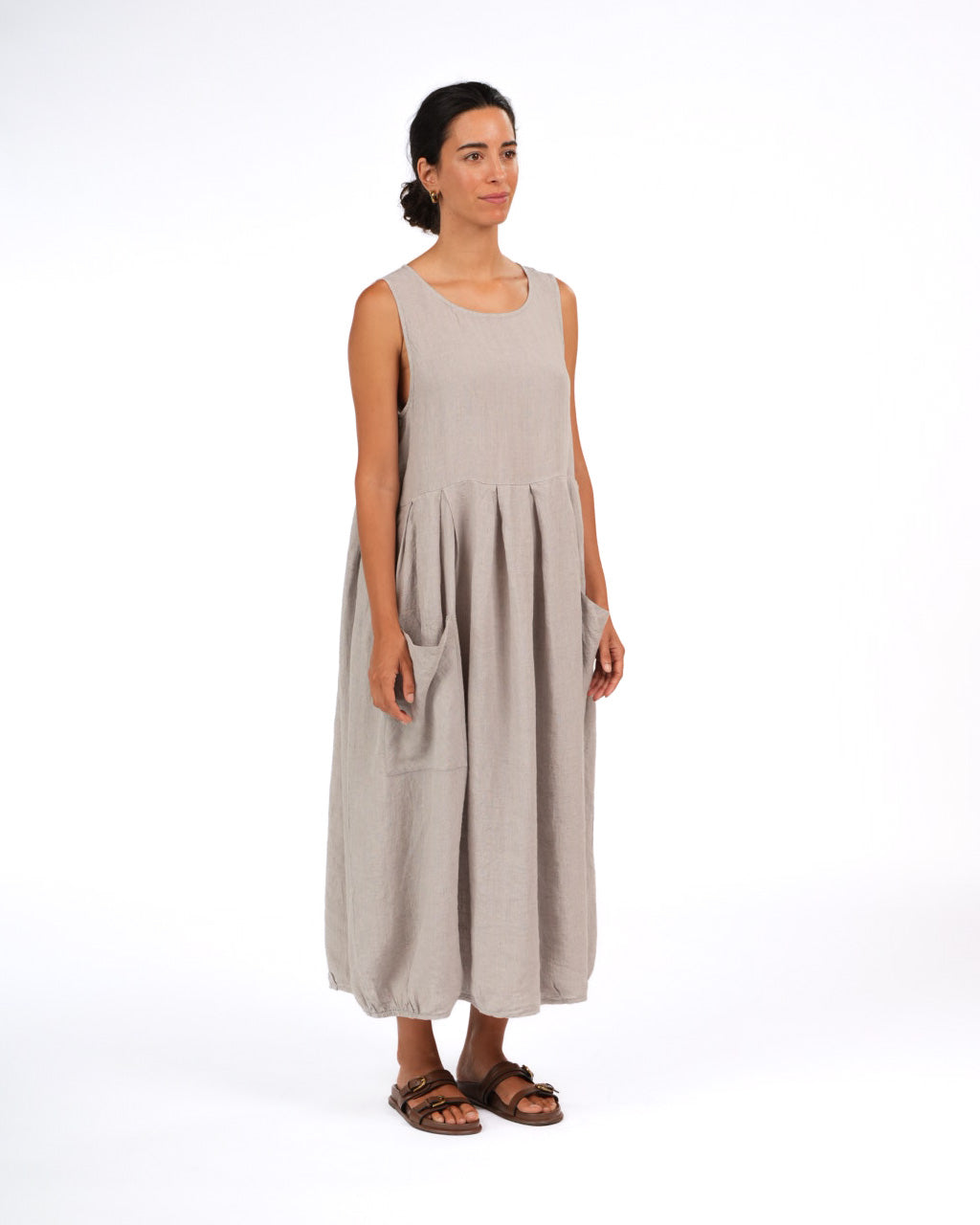 Montaigne Sartene French Linen Dress in Houndstooth Grey