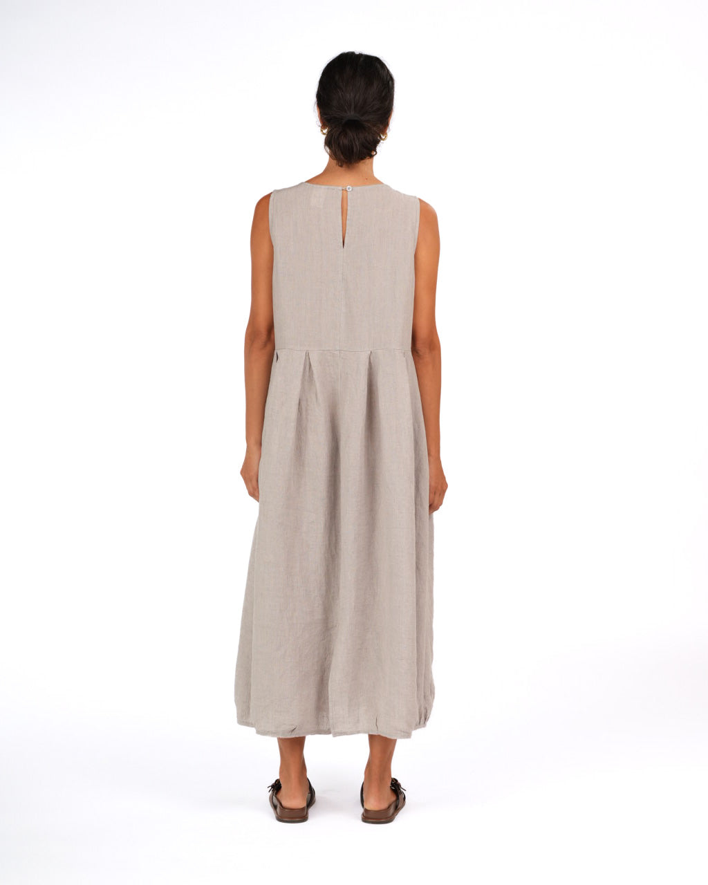 Montaigne Sartene French Linen Dress in Houndstooth Grey1