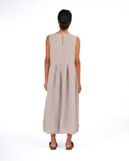 Montaigne Sartene French Linen Dress in Houndstooth Grey1