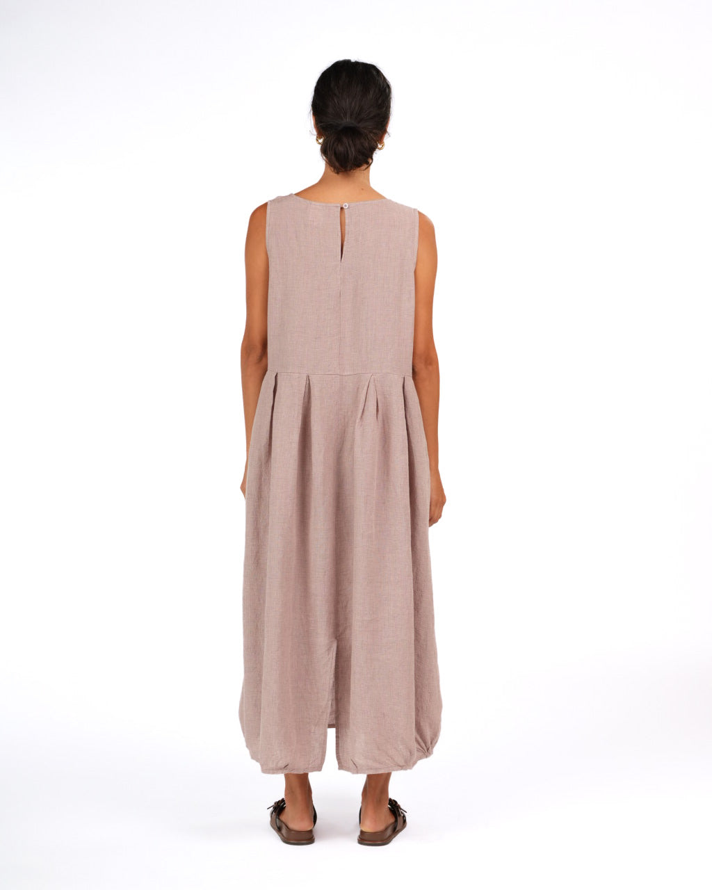 Montaigne Sartene French Linen Dress in Houndstooth Lilac1