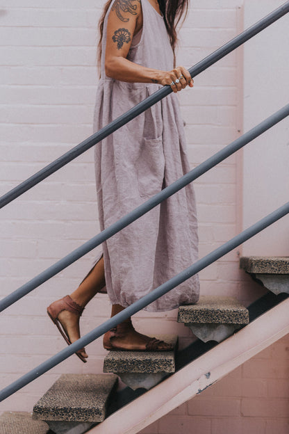 Montaigne Sartene French Linen Dress in Houndstooth Lilac