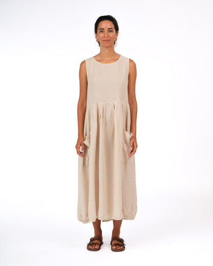 Montaigne Sartene French Linen Dress in Houndstooth Natural