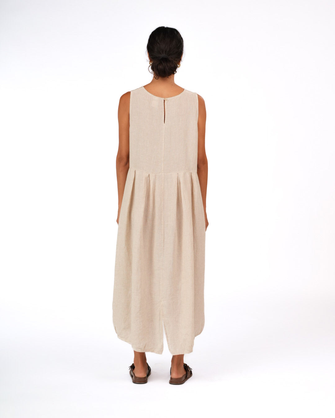 Montaigne Sartene French Linen Dress in Houndstooth Natural1