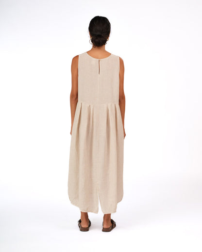 Montaigne Sartene French Linen Dress in Houndstooth Natural1