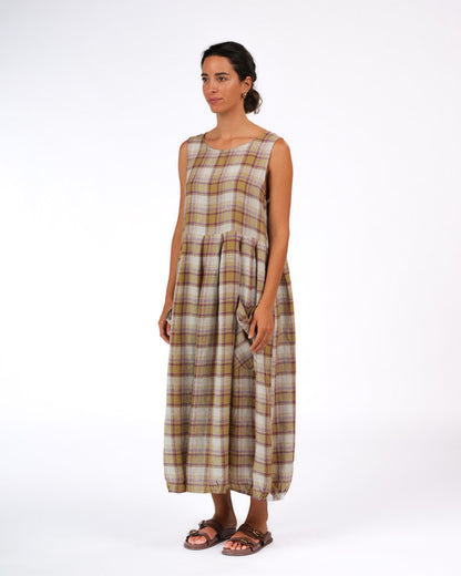Montaigne Sartene French Linen Dress in Pistachio Check1