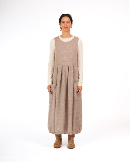 Montaigne Sartene French Linen Dress In Tiny Brown Gingham2