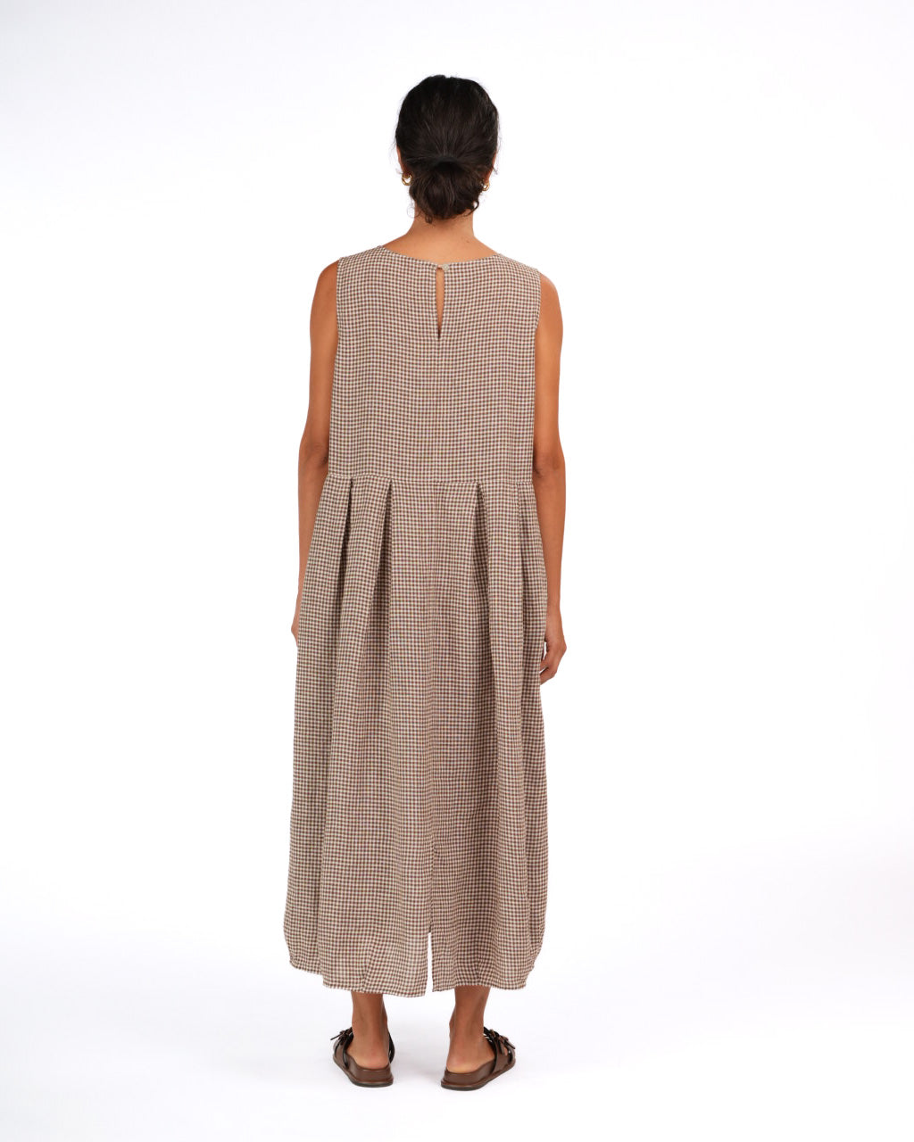 Montaigne Sartene French Linen Dress In Tiny Brown Gingham4