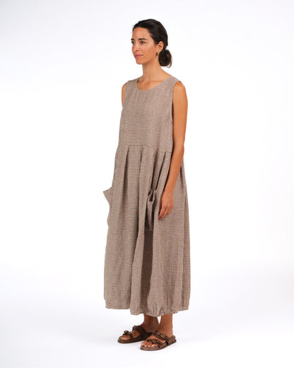 Montaigne Sartene French Linen Dress In Tiny Brown Gingham5