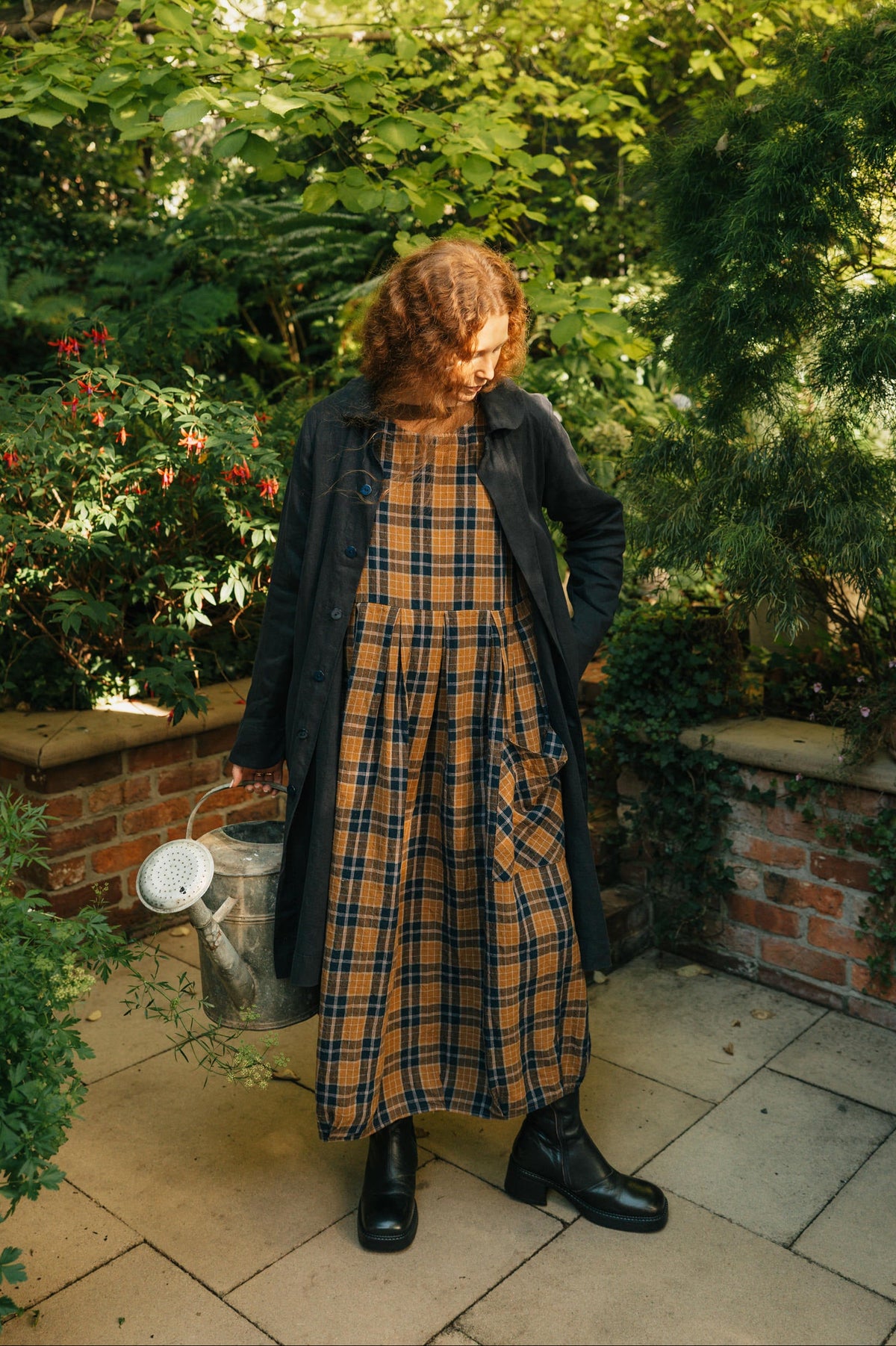 Montaigne Sartene French Linen Dress in Yellow/Blue Check10
