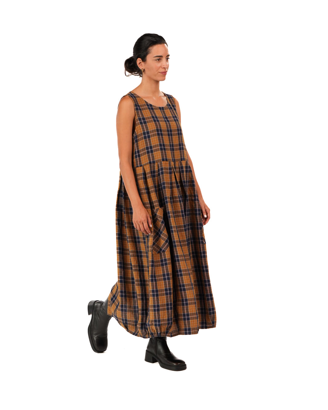 Montaigne Sartene French Linen Dress in Yellow/Blue Check2