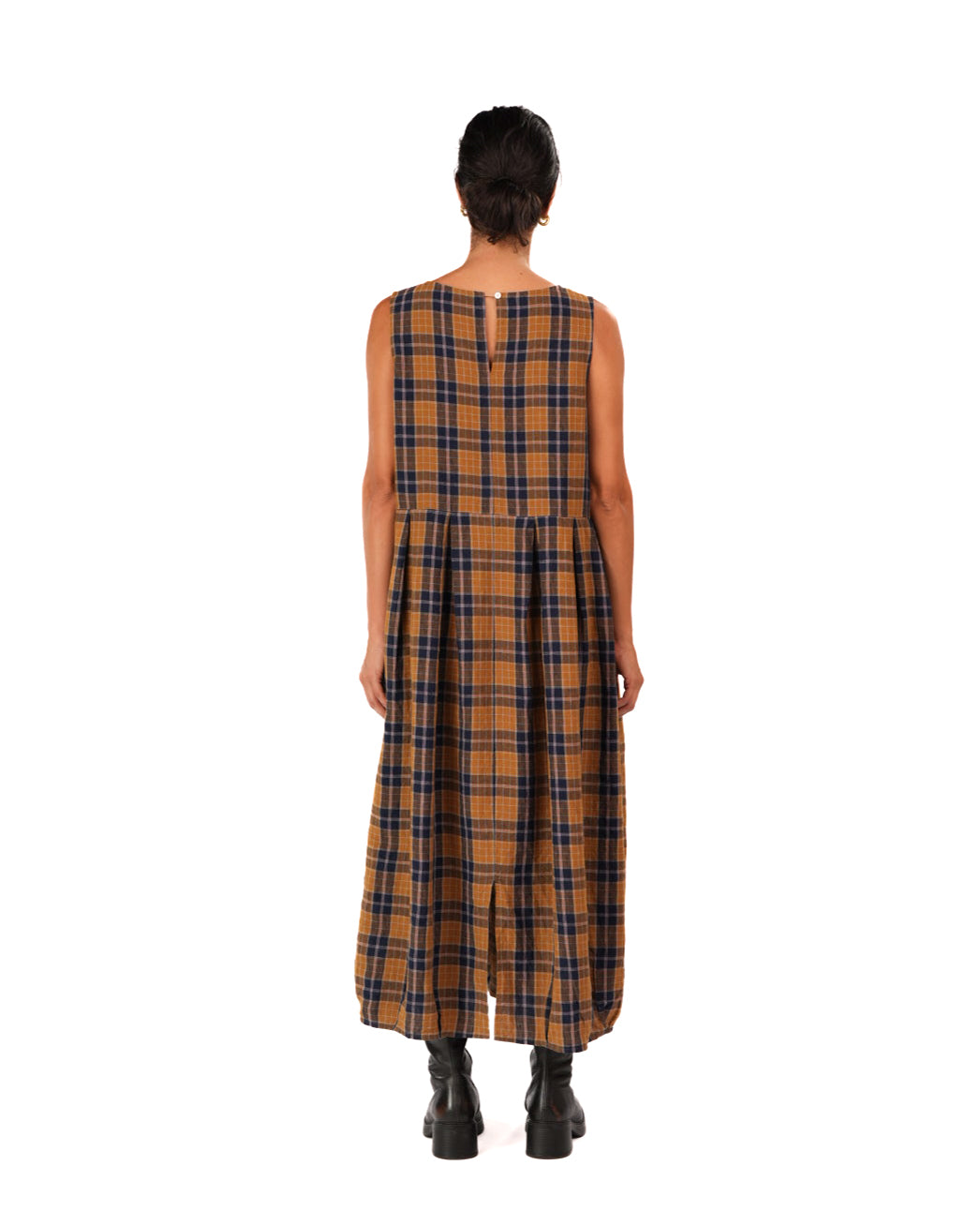 Montaigne Sartene French Linen Dress in Yellow/Blue Check3