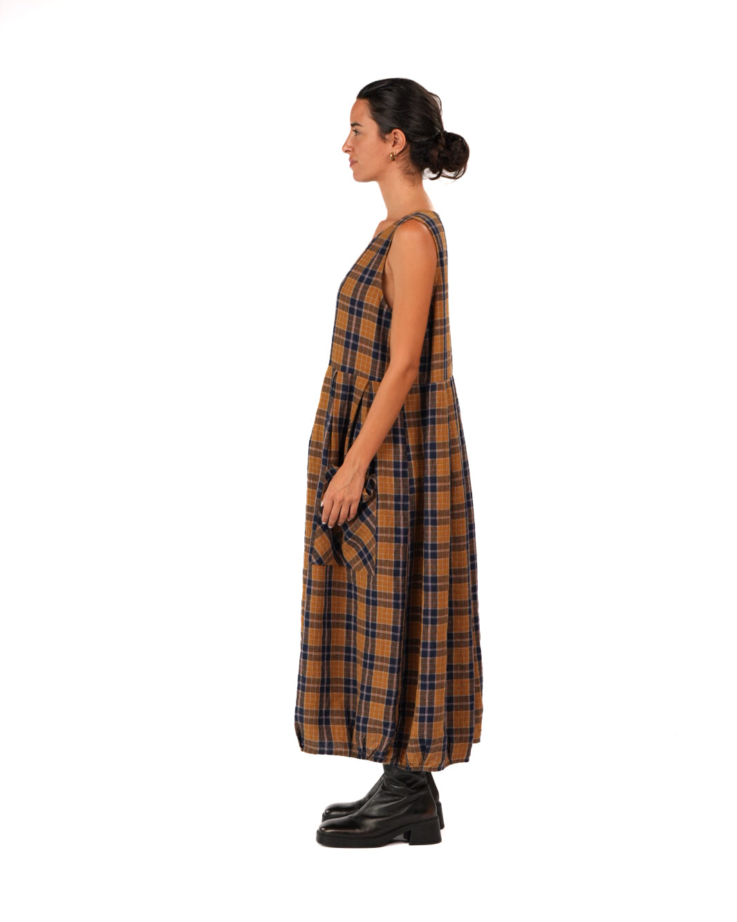 Montaigne Sartene French Linen Dress in Yellow/Blue Check4