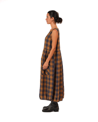 Montaigne Sartene French Linen Dress in Yellow/Blue Check4