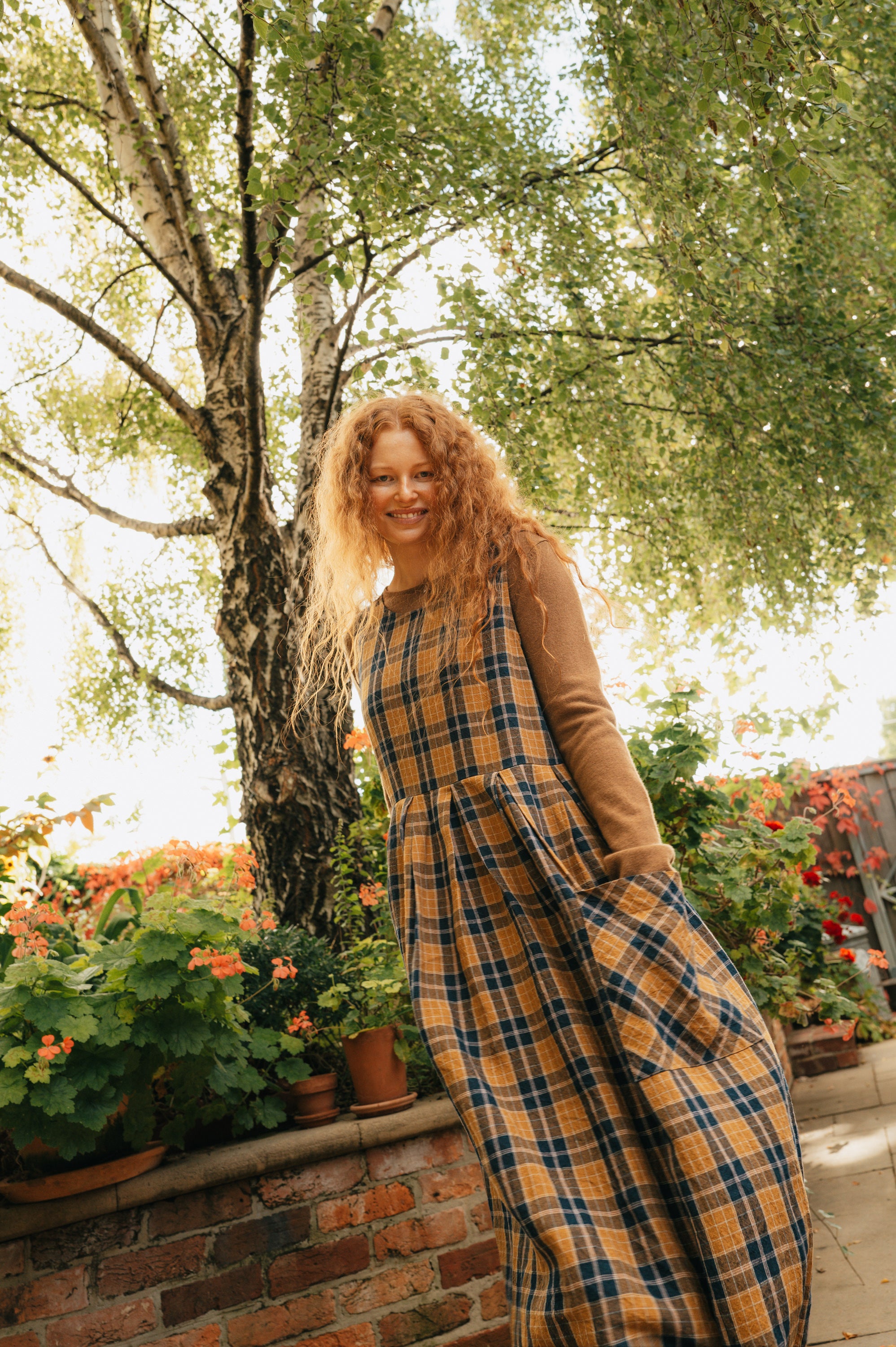 Montaigne Sartene French Linen Dress in Yellow/Blue Check11