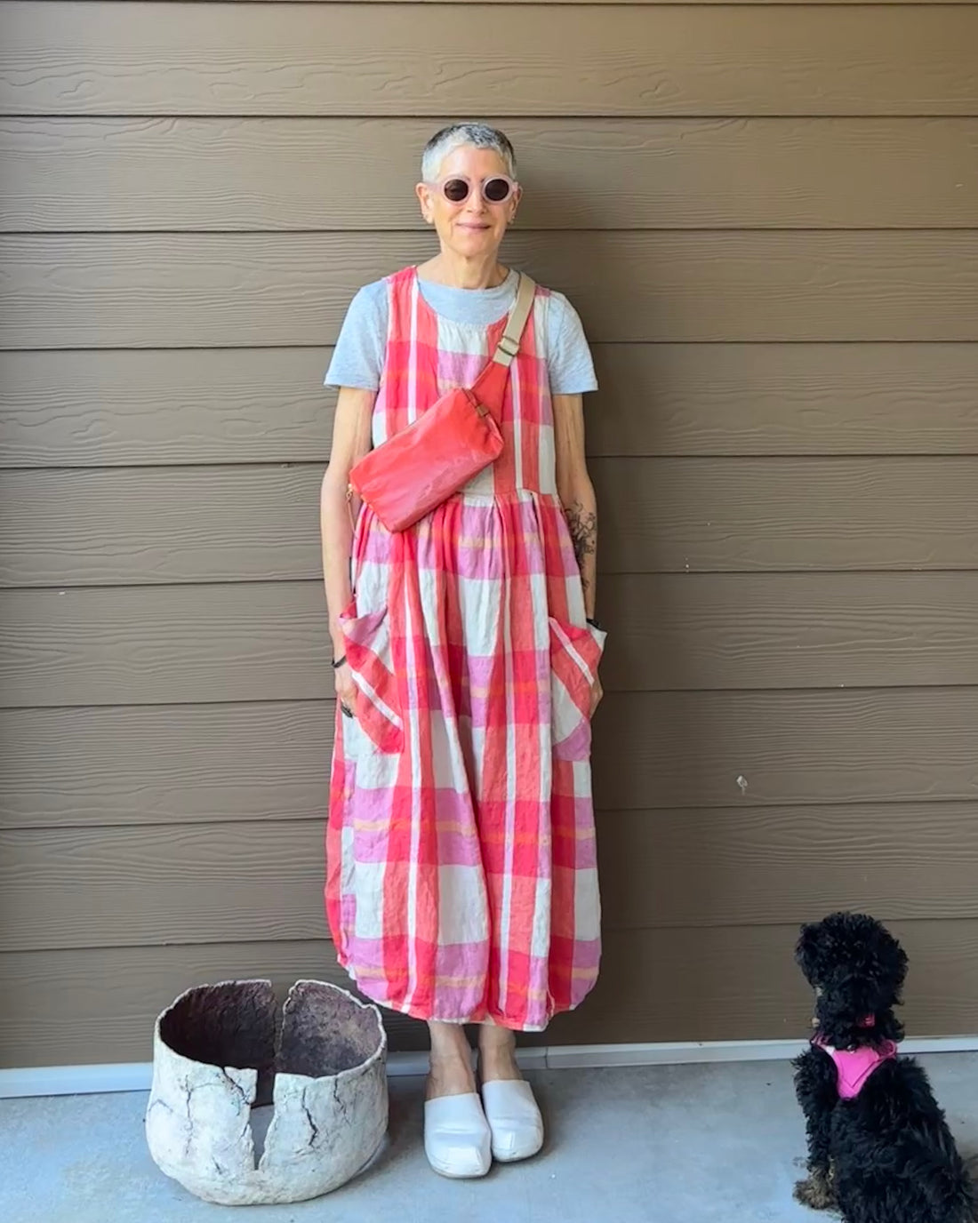 Montaigne Sartene Linen Dress in Orange Check5