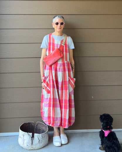 Montaigne Sartene Linen Dress in Orange Check5