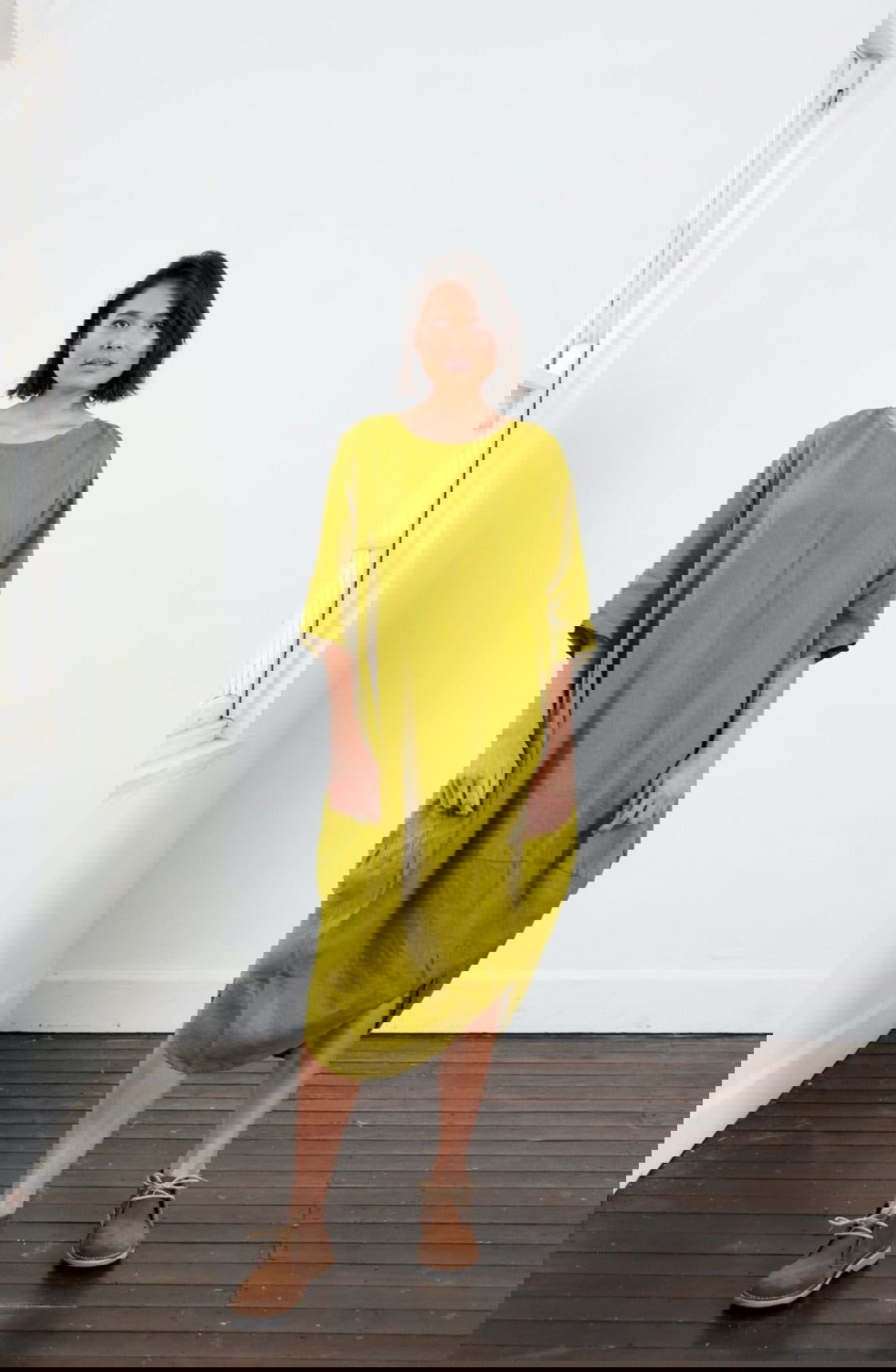 Montaigne Scallop Casual Linen Dress Acid Green