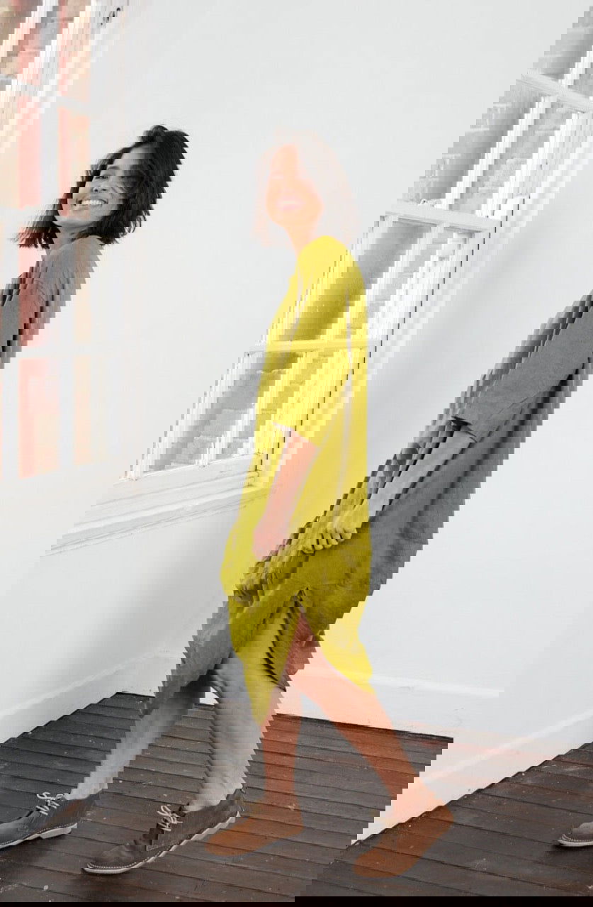 Montaigne Scallop Casual Linen Dress Acid Green3