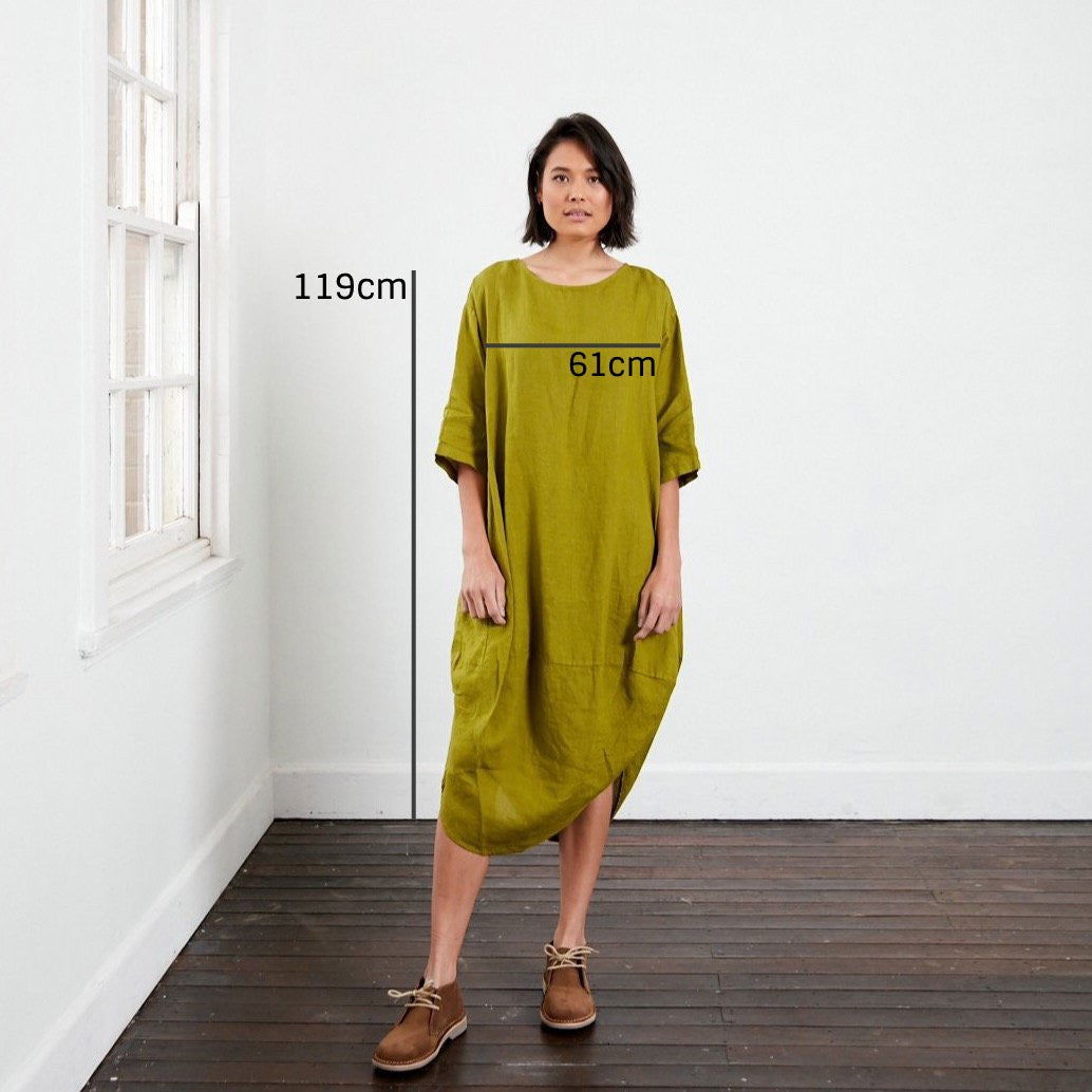 Montaigne Scallop Casual Linen Dress Acid Green4