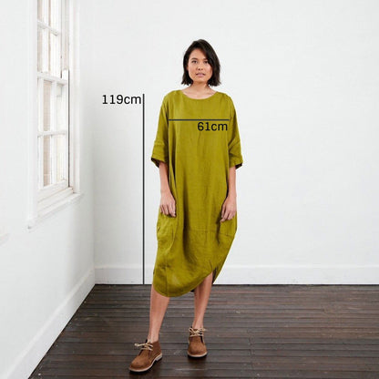 Montaigne Scallop Casual Linen Dress Acid Green4