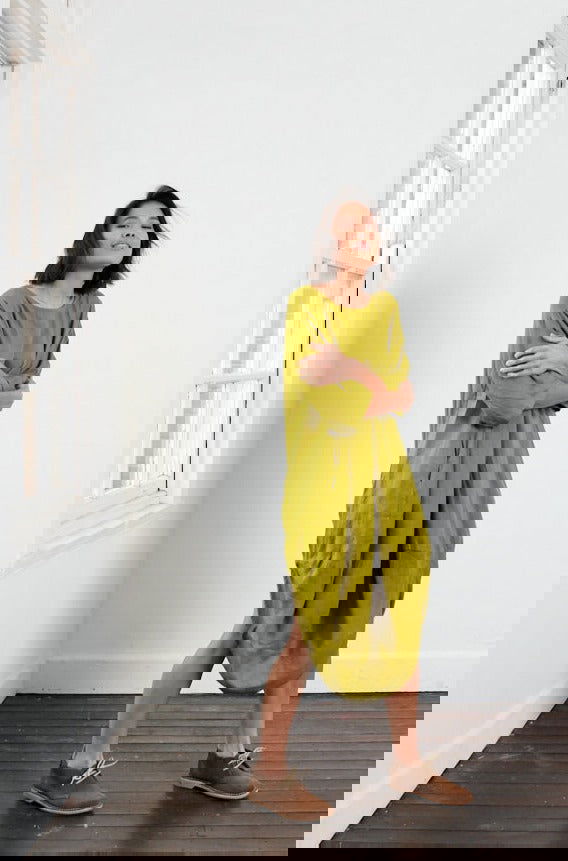 Montaigne Scallop Casual Linen Dress Acid Green5