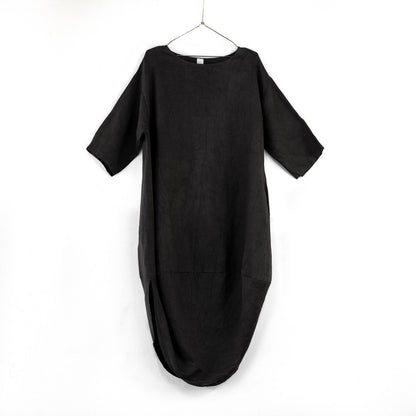 Montaigne Scallop Casual Linen Dress Black