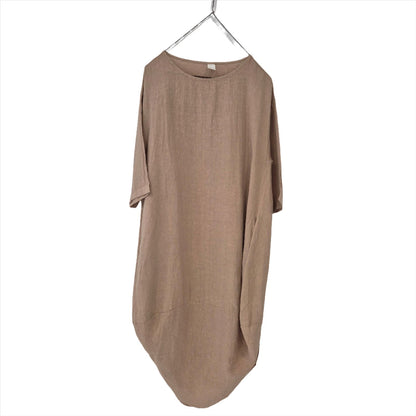 Montaigne Scallop Casual Linen Dress Cammello