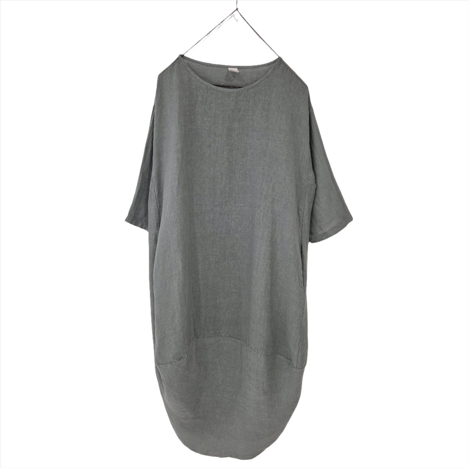 Montaigne Scallop Casual Linen Dress Charcoal