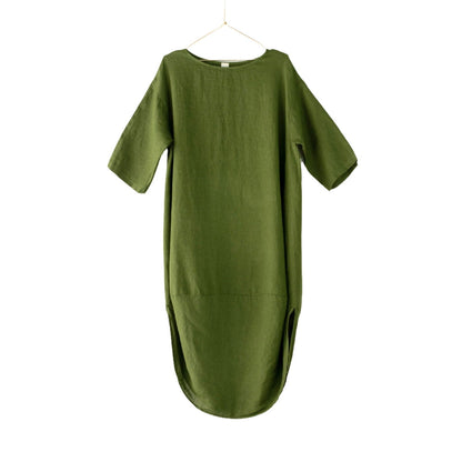 Montaigne Scallop Casual Linen Dress Forest Green