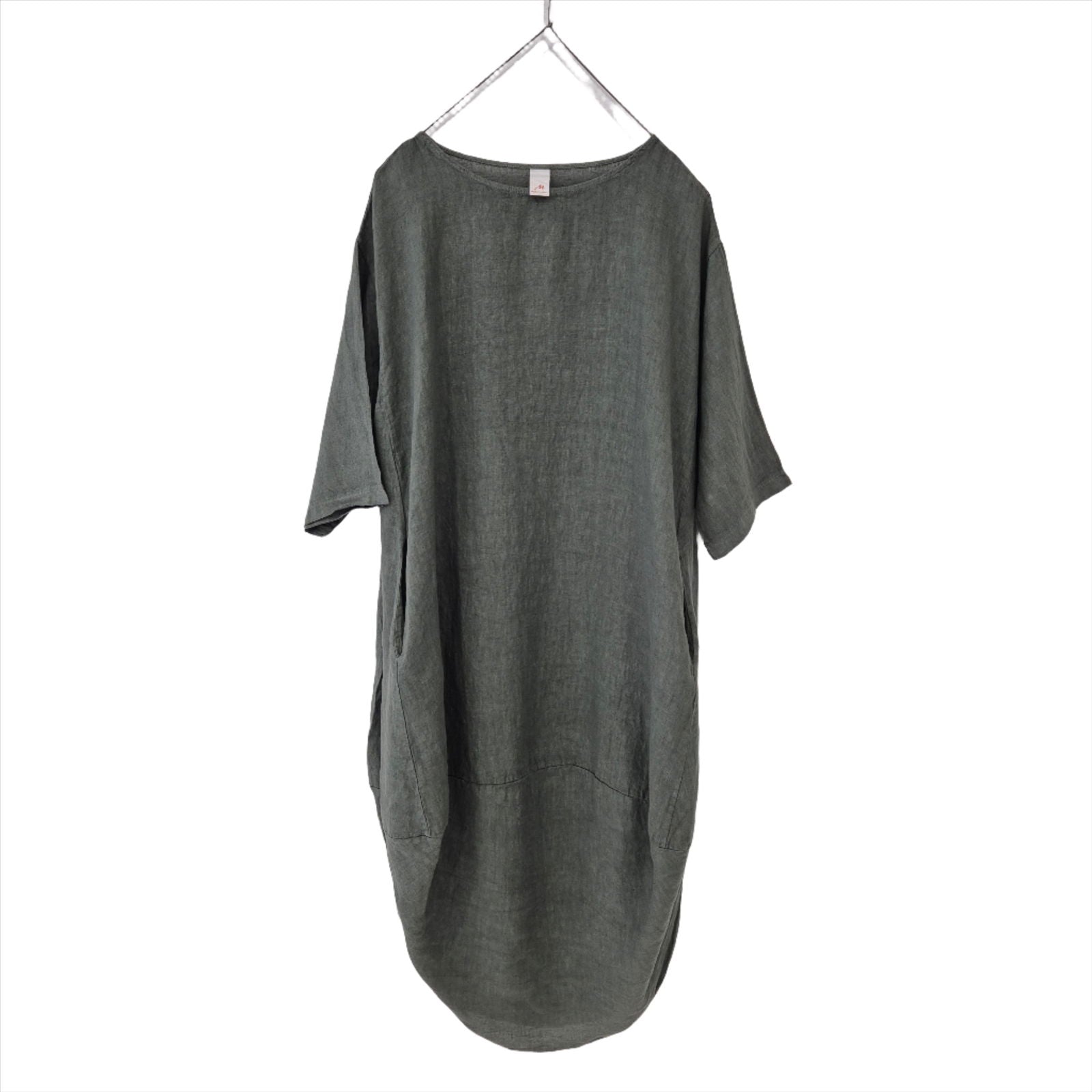 Montaigne Scallop Casual Linen Dress Khaki