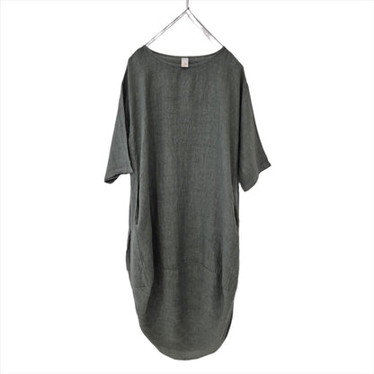 Montaigne Scallop Casual Linen Dress Khaki